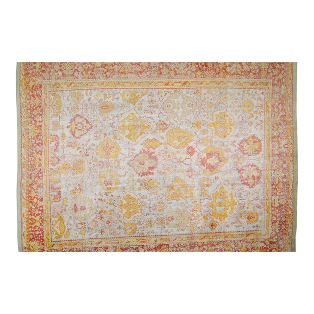 Antique Turkish Oushak Hand Knotted Wool Rug,16'9"X20'3" For Sale