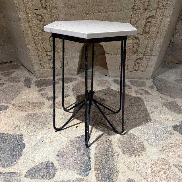 1960s French Side Accent Table Hexagonal Stone Iron For Sale - Image 13 of 17