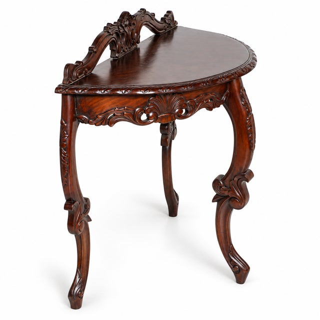 Baroque Antique Venetian Mahogany Demilune Console by Eugenio Quarti For Sale - Image 3 of 14