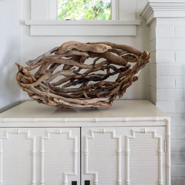 Nautical Folk Art Driftwood Boat Shaped Basket Bowl For Sale - Image 3 of 13