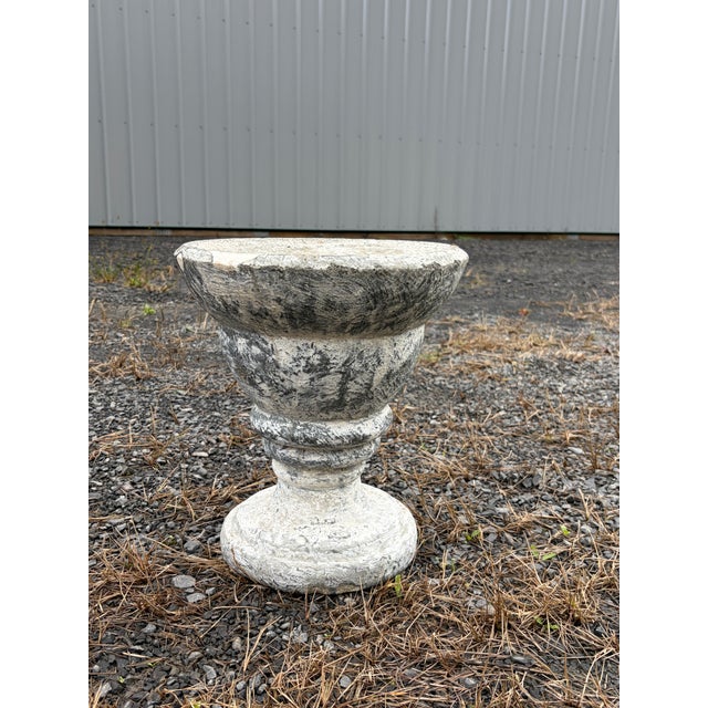 Beautiful vintage cast-stone garden urn with a wonderfully aged, heavily weathered finish. The classic pedestal form is...