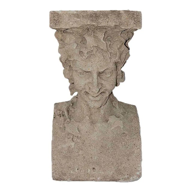 Figurative Pedestals Antique Cast Stone Figural Bust and Foliate Design - A Pair For Sale - Image 3 of 11