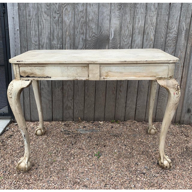 Antique Early American White Painted Ball and Claw Foot Writing Desk