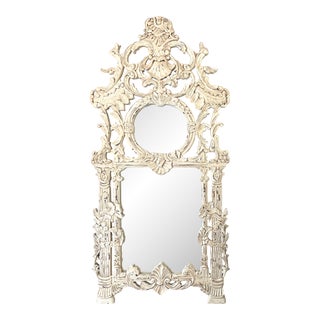 20th Century Ivory Rococo Hand-Carved Mirror For Sale