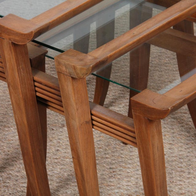 Wood Walnut Nesting Tables by Maxime Old, 1940, Set of 3 For Sale - Image 7 of 10