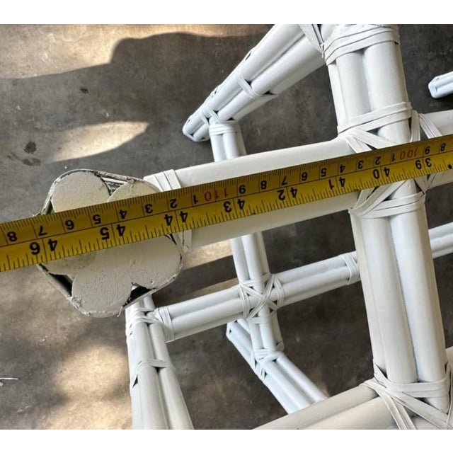 Early 21st Century Baker, McGuire Styled Bamboo Dining Table, Highly Sought for 6-8 Chairs. White Bamboo Base Over Steel Frame With Thick Beveled Glass Top. For Sale - Image 5 of 8