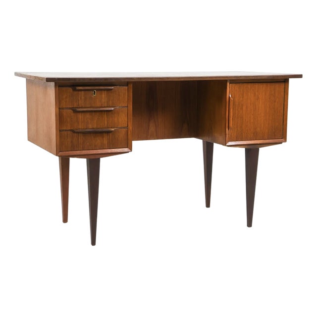 Danish Mid Century Modern Teak Double Sided Desk + Bookcase, 1960's For Sale
