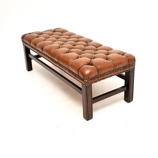 Antique Georgian Leather Bench, 1930 For Sale - Image 3 of 9