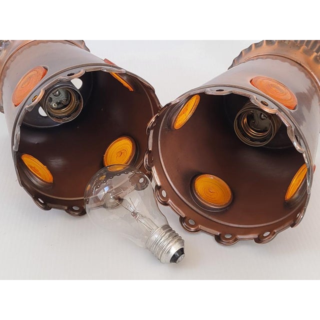 Metal Brustalist Ceiling Lights in Copper and Plastic, 1970s, Set of 2 For Sale - Image 7 of 10