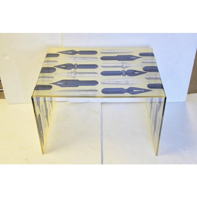 Fornasetti-Style Transfer Printed Acrylic Coffee Table For Sale - Image 10 of 10