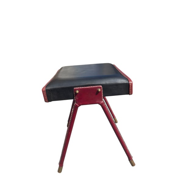Mid-Century Modern Stitched Leather Ottoman by Jacques Adnet, 1950s For Sale - Image 3 of 8