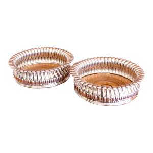 Pair of English Silver Plate Lotus Flower Wine Bottle Coasters