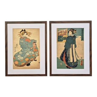 Set of 2 Edo Era (Ca 1850s) Japanese Woodblock Prints of Bijin-Ga / Geisha – Newly Framed For Sale