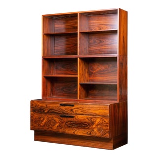 1960s Kofod Larsen Danish Modern Rosewood Bookcase with Hutch - 3 Piece For Sale