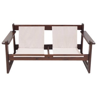 Midcentury Brazilian Walnut and Canvas Sofa, 1960s For Sale