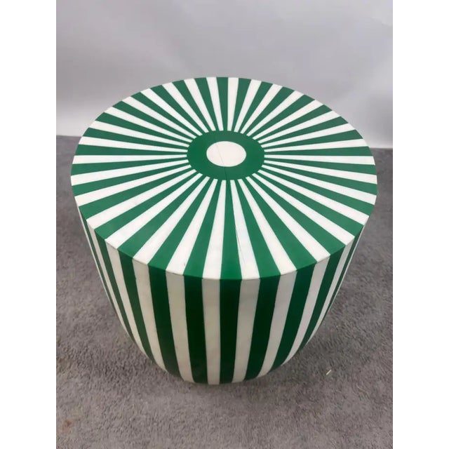 Art Deco Style Green & White Cylindrical Resin Side, End Table or Stool, a Pair For Sale In New York - Image 6 of 14