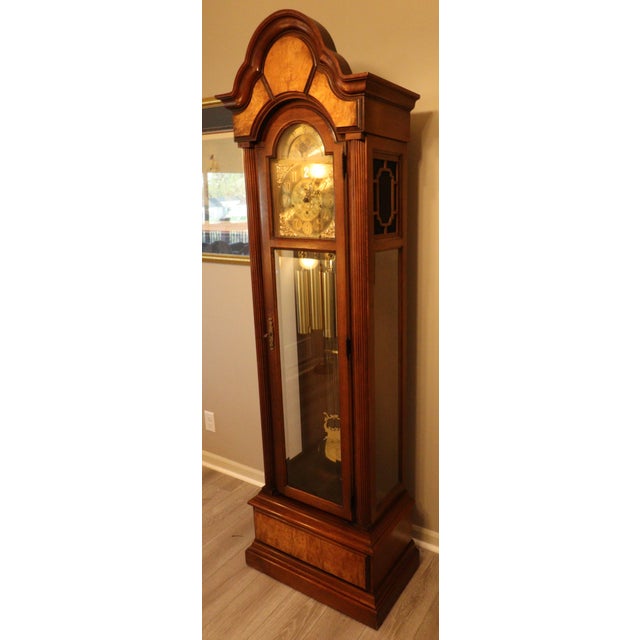 American Howard MillerTriple-Chime Grandfather Clock — Burl Walnut Case For Sale - Image 3 of 16