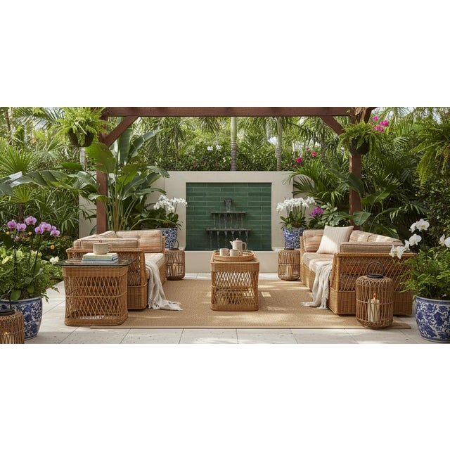1970's McGuire Furniture Rattan "Willow" Collection 4 Piece Lounge Set by Davis Allen for McGuire For Sale - Image 12 of 18