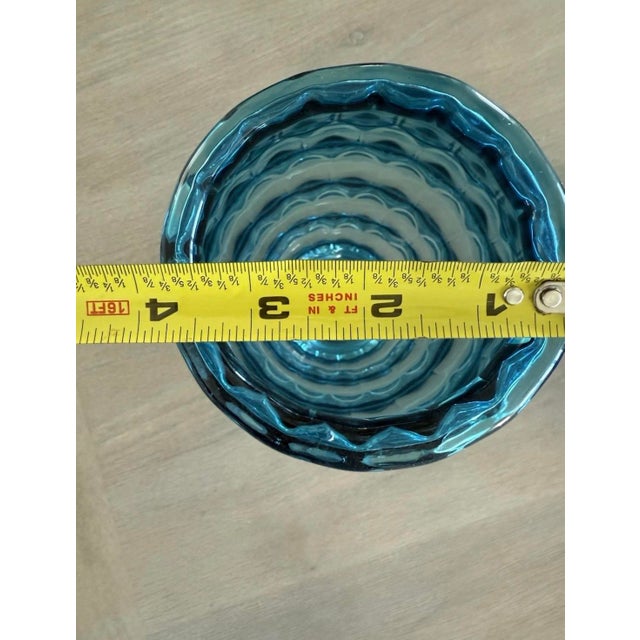 1980s Blown Art Glass Vase Teal Blue With Pattern in Glass 11” For Sale - Image 5 of 10