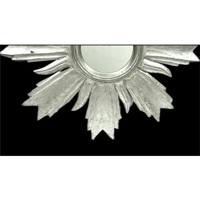 Silver Wooden Sunburst Mirror For Sale - Image 4 of 7