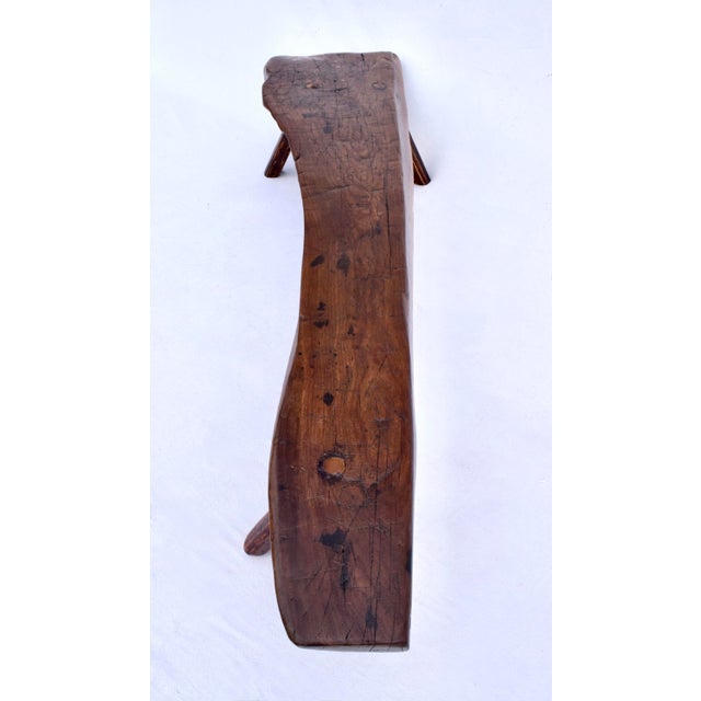 Primitive Antique Pig Bench, Single Slab Black Walnut, 19th Century For Sale - Image 11 of 15