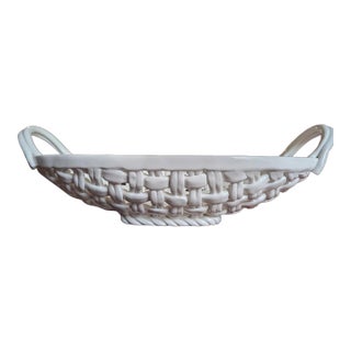 Trompe Loleil Ceramic Woven Basket Tray With Handles For Sale