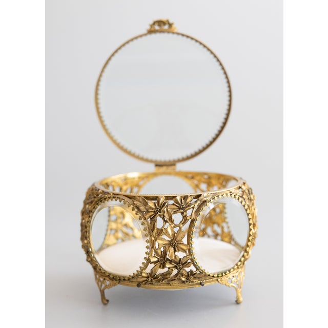 Art Nouveau Antique French Ormolu Beveled Glass Jewelry Casket Dresser Box For Sale - Image 3 of 13