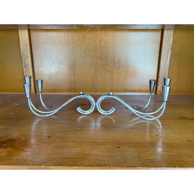 Vintage 1950 Danish Carl F. Christiansen Candle Holders Silver Plated -2 For Sale In West Palm - Image 6 of 6