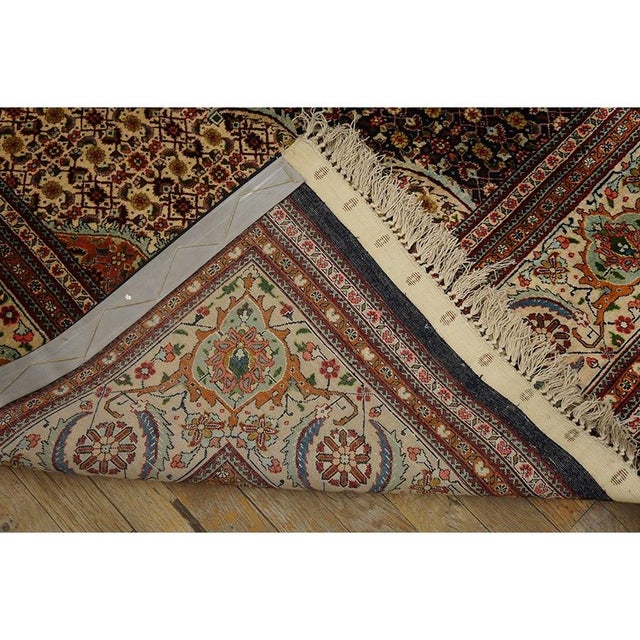 1940s Blue Navy Floral Diamond Medallion Antique Tabriz Knotted Wool Carpet Rug For Sale - Image 4 of 7