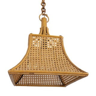 Vintage Italian Bamboo and Straw Pendant Lamp, 1960s For Sale