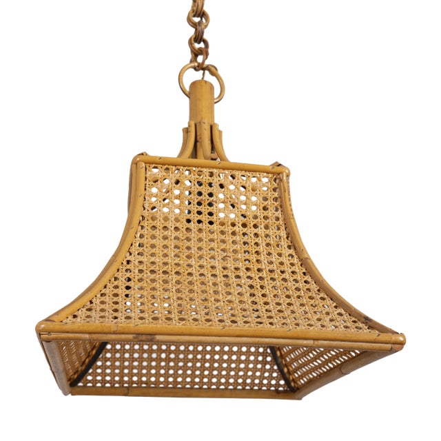 Vintage Italian Bamboo and Straw Pendant Lamp, 1960s For Sale