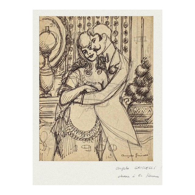 Angelo Griscelli, The Couple, Pencil and Ink, 20th Century For Sale