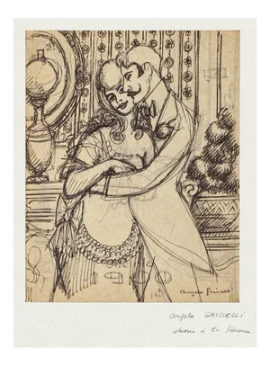 Angelo Griscelli, The Couple, Pencil and Ink, 20th Century