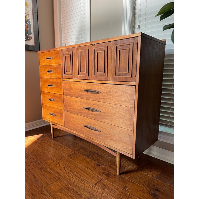 1960's Broyhill Sculptra Walnut Magna Chest Highboy Dresser For Sale - Image 9 of 11