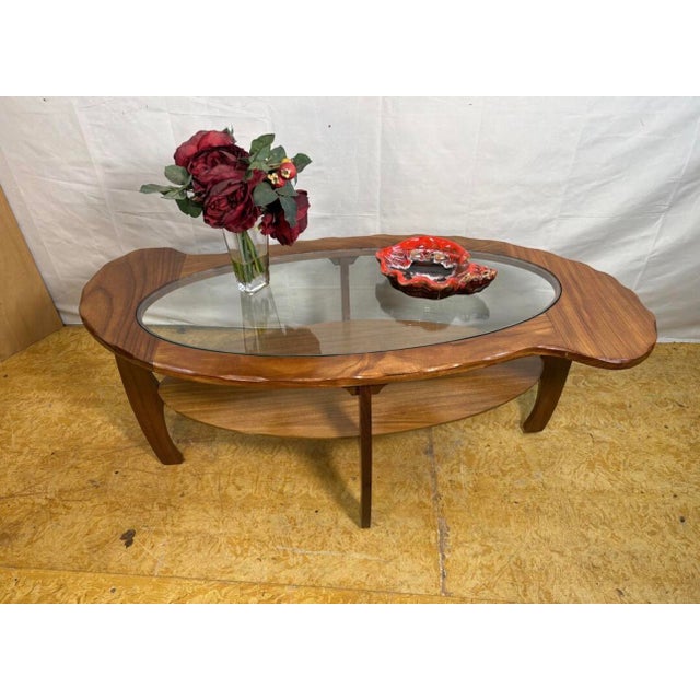 Mid-Century Retro Vintage Teak & Glass Coffee Table 1960. Organic Sculptural Frame • Danish / Scandinavian Design...