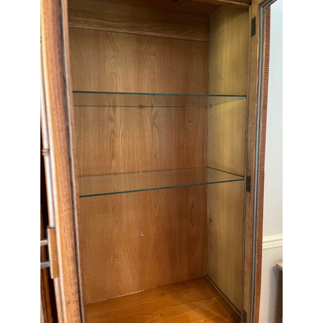 1980’s Rattan Wrapped Faux Bamboo Lighted China Cabinet For Sale - Image 10 of 11