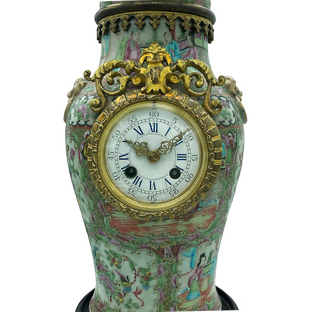 Ceramic 19th Century French Clock in a Canton Famille Rose Porcelain Vase For Sale - Image 7 of 11