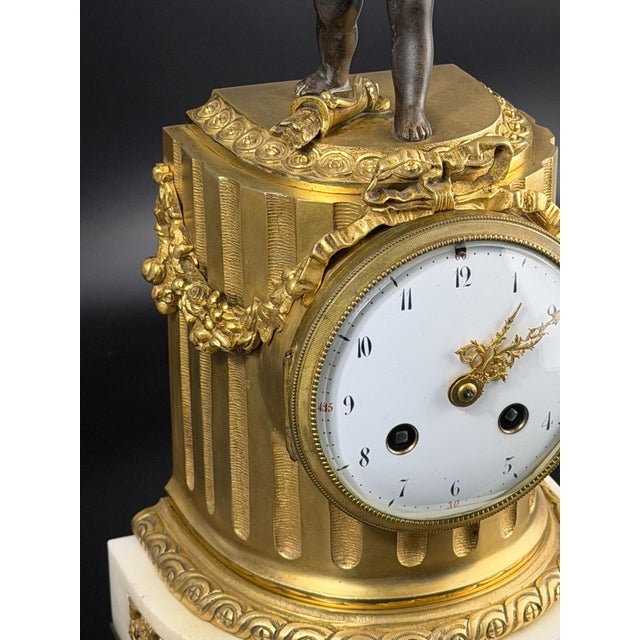Metal Louis XVI French Gilt Bronze Mantel Clock with Cupid For Sale - Image 7 of 16