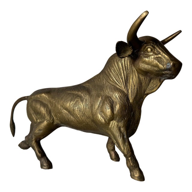 Vintage Solid Brass Bull Sculpture For Sale