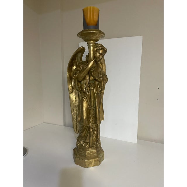 Gold Metal Angel Candlestick - 31" For Sale - Image 4 of 9