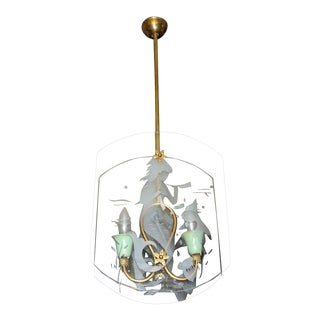 Italian Fontana Arte Style Etched Glass Mermaid Pendant Light For Sale