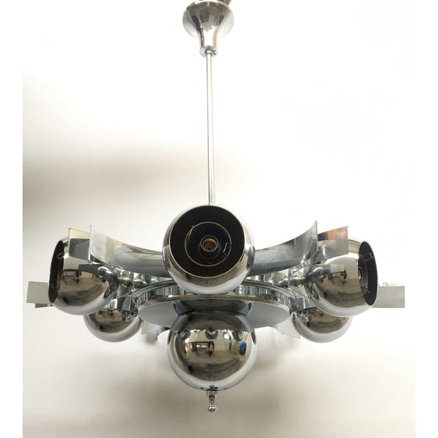 Metal Italian Pop Art Space Age Chrome Ceiling Lamp With Six Balls, 1960s For Sale - Image 7 of 9