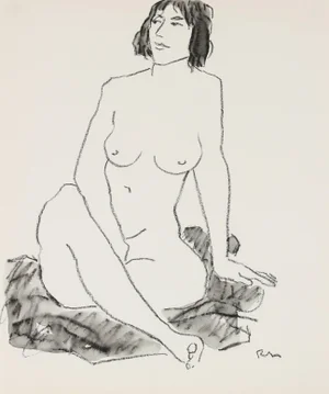 Rip Matteson Seated Female Figure Drawing in Ink and Charcoal, 20th Century
