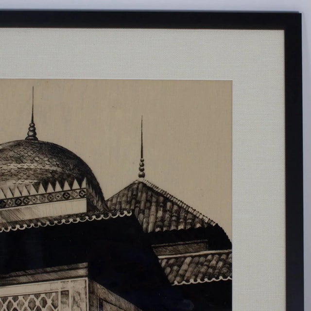 English Reverse Drawing of Moorish Architecture by Cathy Wiggs For Sale - Image 3 of 9