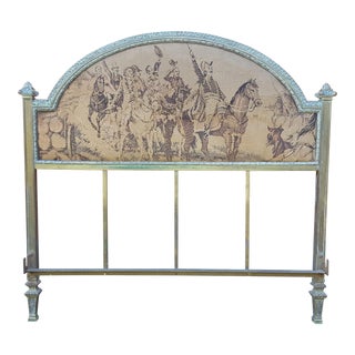 Early 1900s Antique French Full Size Brass and Tapestry Bed Frame For Sale