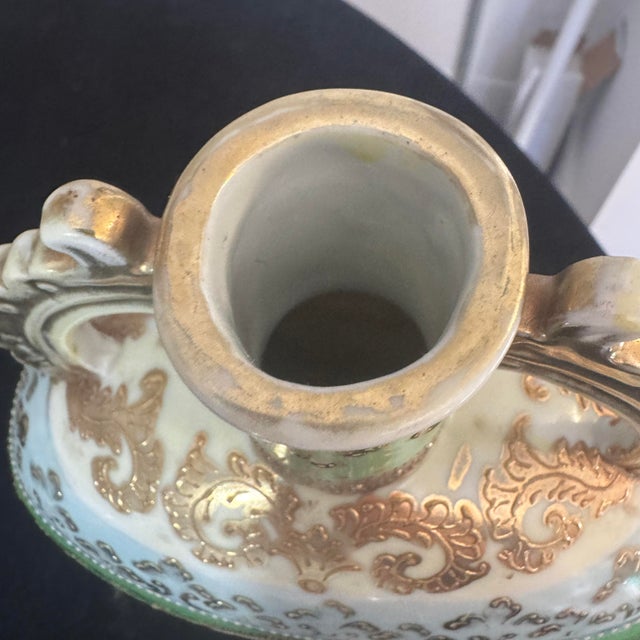 Limoges, France Antique French Porcelain Hand-Painted Pilgrim Flask Vase With Raised Gold Filigree & Roses For Sale - Image 4 of 10