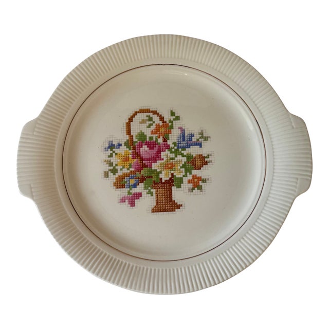 Trompe L’oeil Needlepoint "Victory Basket” Cake Plate For Sale
