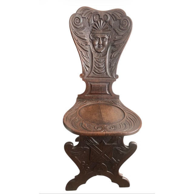 Antique Italian Renaissance Revival Walnut Sgabello Hall Chair For Sale In West Palm - Image 6 of 12