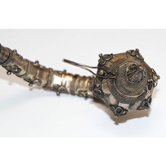 Silver Asian Metal Filigree Opium Pipe, Silver Plate, Chinoiserie Style, 1920 For Sale - Image 8 of 17