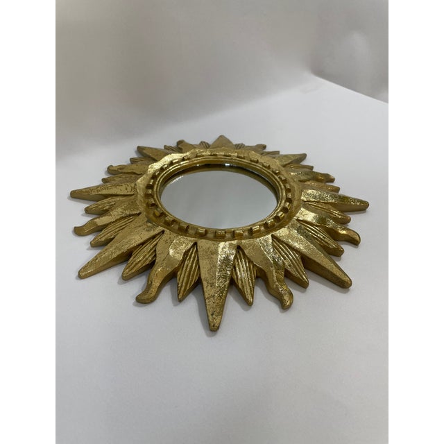 1990s Late 20th Century Gold Gilded 12.5" Sunburst Wall Mirror For Sale - Image 5 of 18
